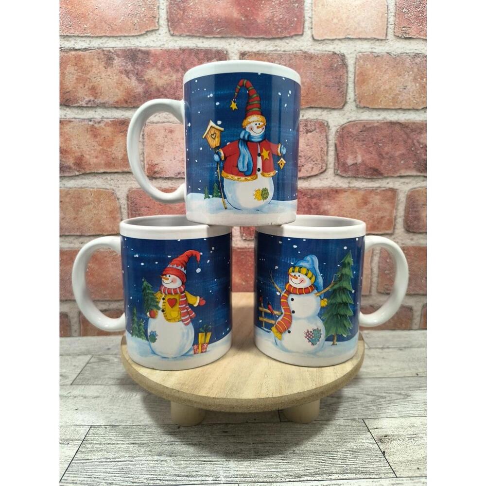 Merry & Brite Collection Christmas Snowmen Holiday 14oz Coffee Mugs Set of 3